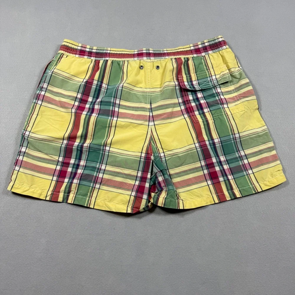 Polo Ralph Lauren‎ Mens XXL Madras Plaid Swim Trunks Yellow Green Red Mesh Lined